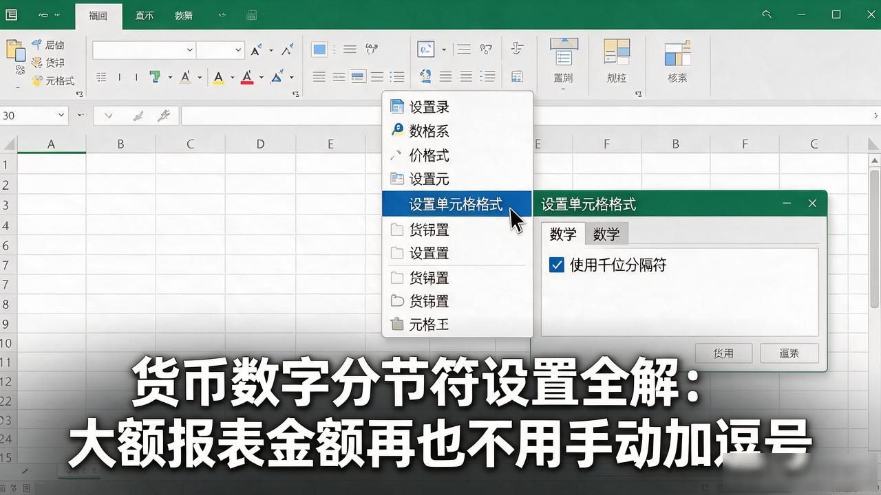 货币数字分节符设置全解：大额报表金额再也不用手动加逗号