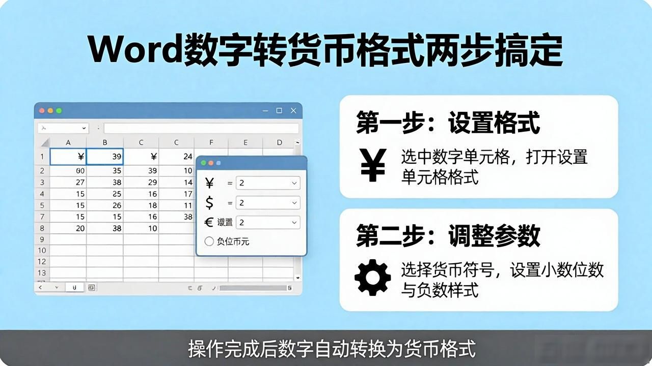 Word里数字变钱数格式，两步搞定